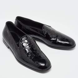 Giorgio Armani Black Croc Embossed Patent Leather Loafers Size 38