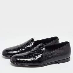 Giorgio Armani Black Croc Embossed Patent Leather Loafers Size 38