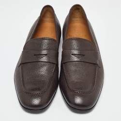 Pre Owned Giorgio Armani Brown Leather Loafers Size 39