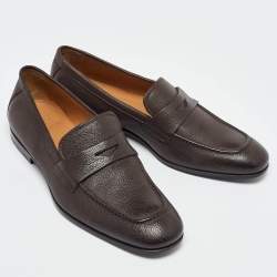 Pre Owned Giorgio Armani Brown Leather Loafers Size 39