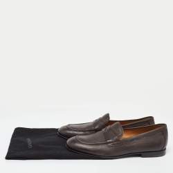 Pre Owned Giorgio Armani Brown Leather Loafers Size 39