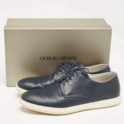 Giorgio Armani Navy Blue Perforated Leather Low Top Sneakers Size 45