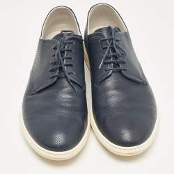 Giorgio Armani Navy Blue Perforated Leather Low Top Sneakers Size 45