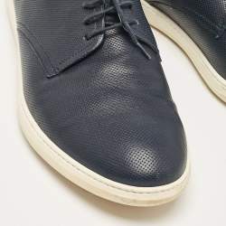 Giorgio Armani Navy Blue Perforated Leather Low Top Sneakers Size 45