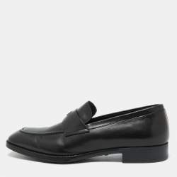 Giorgio Armani Black Leather Logo Slip On Loafers Size 38