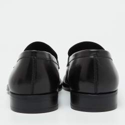 Giorgio Armani Black Leather Logo Slip On Loafers Size 38
