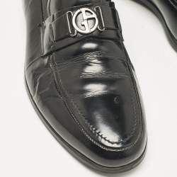 Giorgio Armani Black Leather Logo Slip On Loafers Size 41