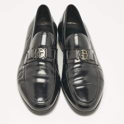Giorgio Armani Black Leather Logo Slip On Loafers Size 41