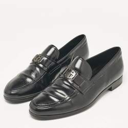 Giorgio Armani Black Leather Logo Slip On Loafers Size 41