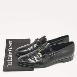 Giorgio Armani Black Leather Logo Slip On Loafers Size 41