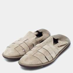 Giorgio Armani Grey Leather and Suede Slipery Flats Size 43