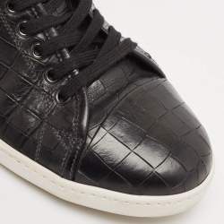 Giorgio Armani Black Croc Embossed Leather Lace Up Sneakers Size 43