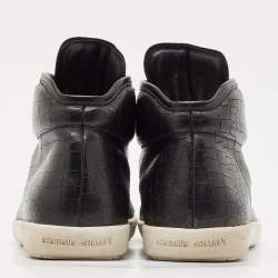 Giorgio Armani Black Croc Embossed Leather Lace Up Sneakers Size 43