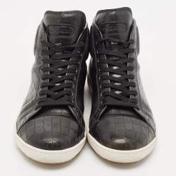 Giorgio Armani Black Croc Embossed Leather Lace Up Sneakers Size 43
