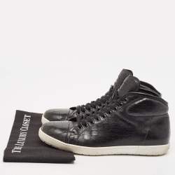 Giorgio Armani Black Croc Embossed Leather Lace Up Sneakers Size 43