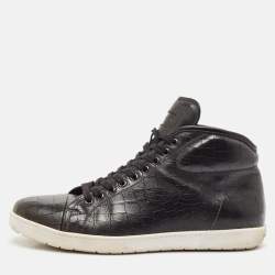 Giorgio Armani Black Croc Embossed Leather Lace Up Sneakers Size 43
