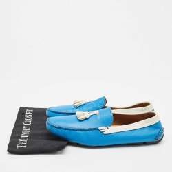 Giorgio Armani Blue/White Leather Slip On Loafers Size 41.5