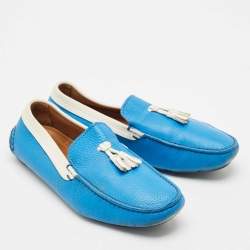 Giorgio Armani Blue/White Leather Slip On Loafers Size 41.5