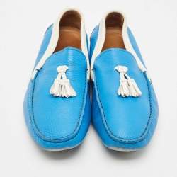 Giorgio Armani Blue/White Leather Slip On Loafers Size 41.5