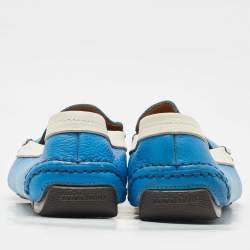 Giorgio Armani Blue/White Leather Slip On Loafers Size 41.5
