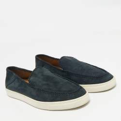 Pre Owned Giorgio Armani Navy Blue Suede Galleria Slip On Sneakers Size 42