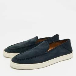 Pre Owned Giorgio Armani Navy Blue Suede Galleria Slip On Sneakers Size 42