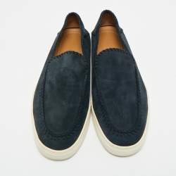 Pre Owned Giorgio Armani Navy Blue Suede Galleria Slip On Sneakers Size 42