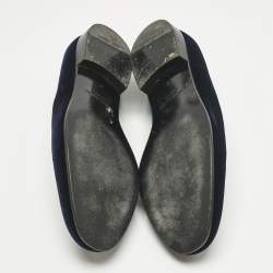 Pre Owned Giorgio Armani Navy Blue Velvet Embroidered Logo Slip On Loafers Size 43      