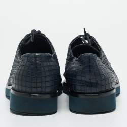 Pre Owned Giorgio Armani Navy Blue Woven Leather Low Top Sneakers Size 40
