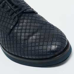 Pre Owned Giorgio Armani Navy Blue Woven Leather Low Top Sneakers Size 40
