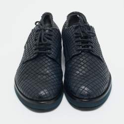 Pre Owned Giorgio Armani Navy Blue Woven Leather Low Top Sneakers Size 40