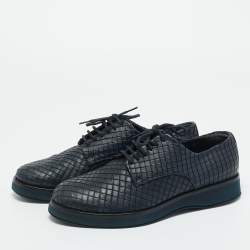 Pre Owned Giorgio Armani Navy Blue Woven Leather Low Top Sneakers Size 40