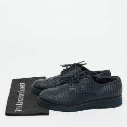 Pre Owned Giorgio Armani Navy Blue Woven Leather Low Top Sneakers Size 40