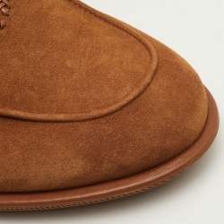 Pre Owned Giorgio Armani Embroidered Logo Size 41 Brown Suede Slip On Loafers