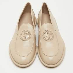 Pre Owned حذاء لوفرز جورجيو أرماني جلد بيج مطرز شعار سليب أون مقاس 41