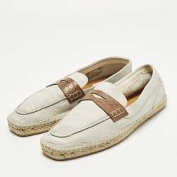 Pre Owned Giorgio Armani Size 44 Grey Croc Embossed Leather and Leather Loafers