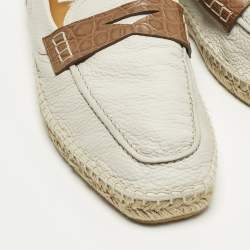 Pre Owned Giorgio Armani Size 44 Grey Croc Embossed Leather and Leather Loafers