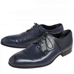 Pre Owned Giorgio Armani Blue Leather Oxford Shoes Size 40