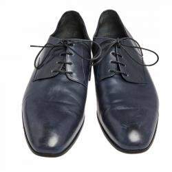 Pre Owned Giorgio Armani Blue Leather Oxford Shoes Size 40