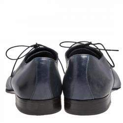 Pre Owned Giorgio Armani Blue Leather Oxford Shoes Size 40
