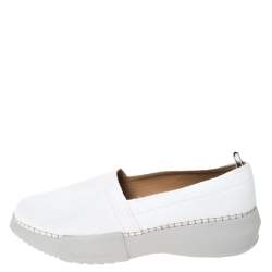 Pre Owned Giorgio Armani White Canvas Platform Slip On Loafers Size 41