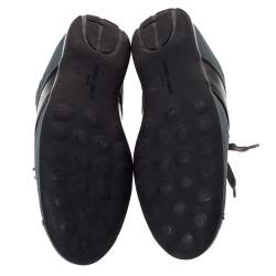 Giorgio Armani Black/Dark Teal Nylon and Leather Lace Low Top Sneakers Size 44