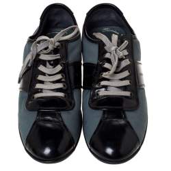 Giorgio Armani Black/Dark Teal Nylon and Leather Lace Low Top Sneakers Size 44