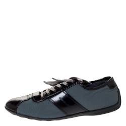 Giorgio Armani Black/Dark Teal Nylon and Leather Lace Low Top Sneakers Size 44