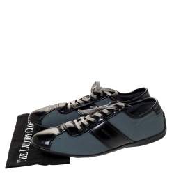 Giorgio Armani Black/Dark Teal Nylon and Leather Lace Low Top Sneakers Size 44