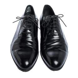 Giorgio Armani Black Textured Leather Lace Up Oxfords Size 44