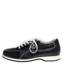 Giorgio Armani Dark Blue Leather Lace Low Top Sneakers Size 42