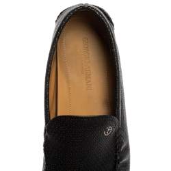 Giorgio Armani Black Embossed Leather Slip On Loafers Size 44