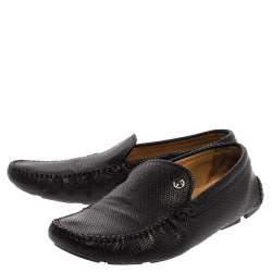 Giorgio Armani Black Embossed Leather Slip On Loafers Size 44