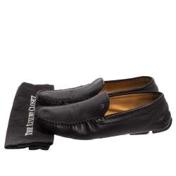 Giorgio Armani Black Embossed Leather Slip On Loafers Size 44